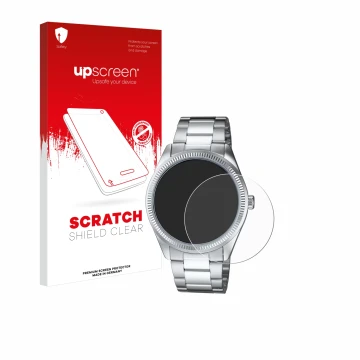 Vorderseite einer Produktverpackung mit dem Markenlogo upscreen. Daneben ist das Gerät Casio MTP-1302PD mit dem zugehörigen Di