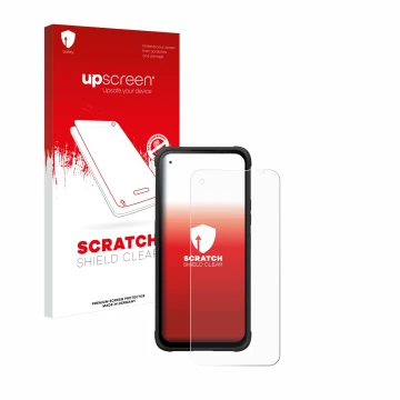 Vorderseite einer Produktverpackung mit dem Markenlogo upscreen. Daneben ist das Gerät Hammer Blade V mit dem zugehörigen Disp