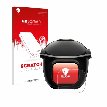 Vorderseite einer Produktverpackung mit dem Markenlogo upscreen. Daneben ist das Gerät Moulinex Cookeo Touch mit dem zugehörig