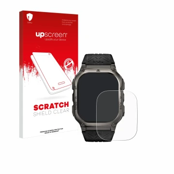 Vorderseite einer Produktverpackung mit dem Markenlogo upscreen. Daneben ist das Gerät Kospet Tank M3 mit dem zugehörigen Disp
