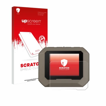 Vorderseite einer Produktverpackung mit dem Markenlogo upscreen. Daneben ist das Gerät Garmin Xero C1 Pro mit dem zugehörigen 