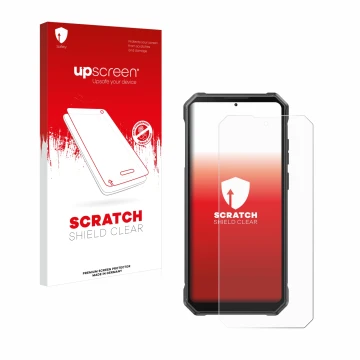 Vorderseite einer Produktverpackung mit dem Markenlogo upscreen. Daneben ist das Gerät Fossibot F105 mit dem zugehörigen Displ