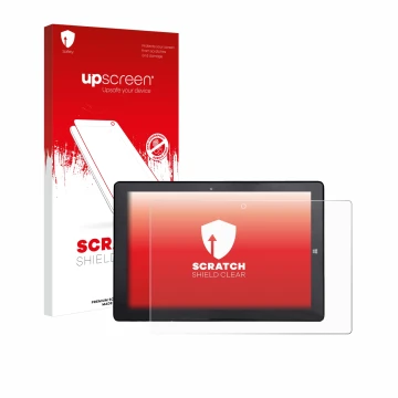 Vorderseite einer Produktverpackung mit dem Markenlogo upscreen. Daneben ist das Gerät Awow AiBook 10 mit dem zugehörigen Disp