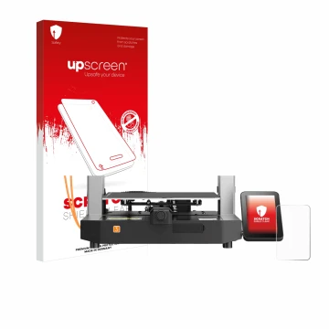 Vorderseite einer Produktverpackung mit dem Markenlogo upscreen. Daneben ist das Gerät Anycubic Kobra 3 mit dem zugehörigen Di