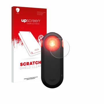 Vorderseite einer Produktverpackung mit dem Markenlogo upscreen. Daneben ist das Gerät Garmin Varia RTL516 mit dem zugehörigen