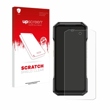 Vorderseite einer Produktverpackung mit dem Markenlogo upscreen. Daneben ist das Gerät Ulefone Armor 27T Pro mit dem zugehörig