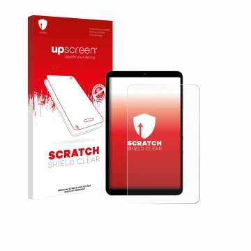 Vorderseite einer Produktverpackung mit dem Markenlogo upscreen. Daneben ist das Gerät Alldocube iPlay 60 Mini Pro mit dem zug