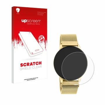 Vorderseite einer Produktverpackung mit dem Markenlogo upscreen. Daneben ist das Gerät Oozoo Q00121 mit dem zugehörigen Displa