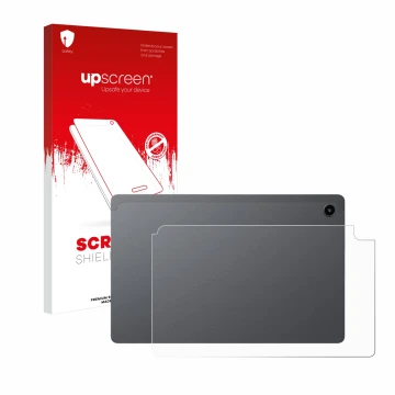 Vorderseite einer Produktverpackung mit dem Markenlogo upscreen. Daneben ist das Gerät Alldocube iPlay 60 Mini Pro (Rückseite)