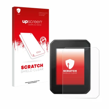 Vorderseite einer Produktverpackung mit dem Markenlogo upscreen. Daneben ist das Gerät FIT Display Compact 2.0 mit dem zugehör