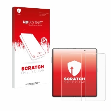 Vorderseite einer Produktverpackung mit dem Markenlogo upscreen. Daneben ist das Gerät Honor Magic V3 (inneres Display) mit de