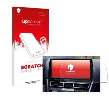 Vorderseite einer Produktverpackung mit dem Markenlogo upscreen. Daneben ist das Gerät BMW facelift 8 series BJ 2022-2025 mit 