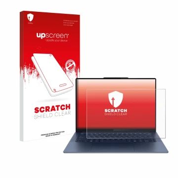 Vorderseite einer Produktverpackung mit dem Markenlogo upscreen. Daneben ist das Gerät Lenovo Yoga Slim 7 Gen 9 14