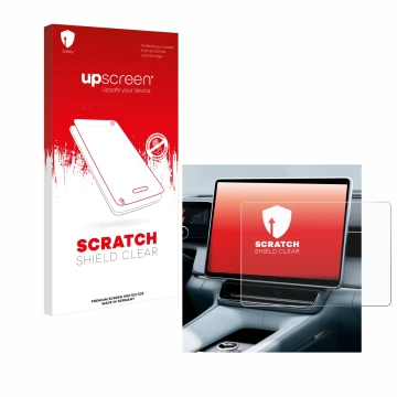 Vorderseite einer Produktverpackung mit dem Markenlogo upscreen. Daneben ist das Gerät Polestar 4 2025 mit dem zugehörigen Dis