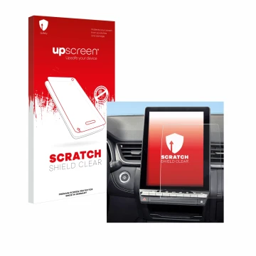 Vorderseite einer Produktverpackung mit dem Markenlogo upscreen. Daneben ist das Gerät Renault Symbioz 2024 mit dem zugehörige