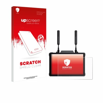 Vorderseite einer Produktverpackung mit dem Markenlogo upscreen. Daneben ist das Gerät Hollyland Pyro 7 mit dem zugehörigen Di