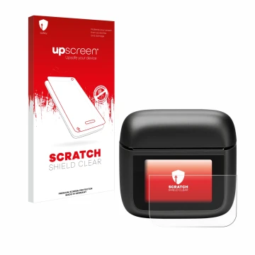 Vorderseite einer Produktverpackung mit dem Markenlogo upscreen. Daneben ist das Gerät JBL Tour Pro 3 mit dem zugehörigen Disp