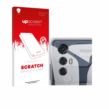 Vorderseite einer Produktverpackung mit dem Markenlogo upscreen. Daneben ist das Gerät Cubot Max 5 (NUR Kamera) mit dem zugehö