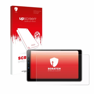 Vorderseite einer Produktverpackung mit dem Markenlogo upscreen. Daneben ist das Gerät Pioneer SPH-DA97DAB mit dem zugehörigen