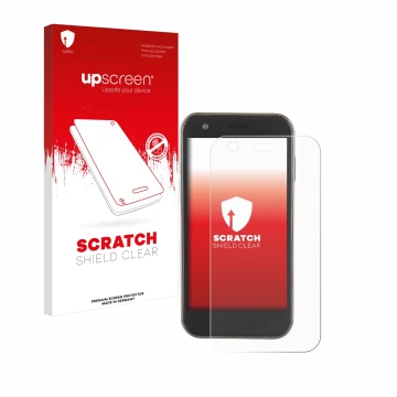 Vorderseite einer Produktverpackung mit dem Markenlogo upscreen. Daneben ist das Gerät Soyes XS12 mit dem zugehörigen Displays