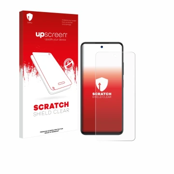 Vorderseite einer Produktverpackung mit dem Markenlogo upscreen. Daneben ist das Gerät ZTE Blade A75 4G mit dem zugehörigen Di