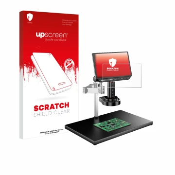 Vorderseite einer Produktverpackung mit dem Markenlogo upscreen. Daneben ist das Gerät Tomlov TM4K-AF-MAX mit dem zugehörigen 