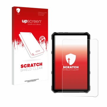 Vorderseite einer Produktverpackung mit dem Markenlogo upscreen. Daneben ist das Gerät Ulefone Armor Pad 4 Ultra mit dem zugeh