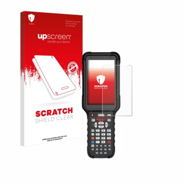 Vorderseite einer Produktverpackung mit dem Markenlogo upscreen. Daneben ist das Gerät Honeywell CK67 mit dem zugehörigen Disp