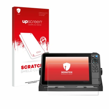 Vorderseite einer Produktverpackung mit dem Markenlogo upscreen. Daneben ist das Gerät Lowrance HDS-9 Pro mit dem zugehörigen 