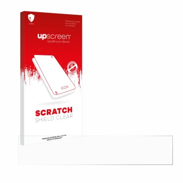 Vorderseite einer Produktverpackung mit dem Markenlogo upscreen. Daneben ist der zugehörige Displayschutz.