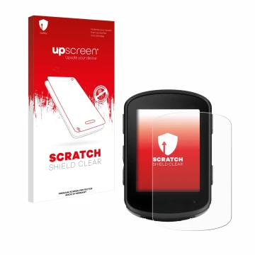 Vorderseite einer Produktverpackung mit dem Markenlogo upscreen. Daneben ist das Gerät Garmin Edge 840 Solar mit dem zugehörig