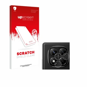 Vorderseite einer Produktverpackung mit dem Markenlogo upscreen. Daneben ist das Gerät Xiaomi Redmi Note 14 Pro (NUR Kamerasch