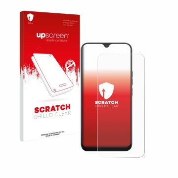 Vorderseite einer Produktverpackung mit dem Markenlogo upscreen. Daneben ist das Gerät Volla Phone 22 mit dem zugehörigen Disp