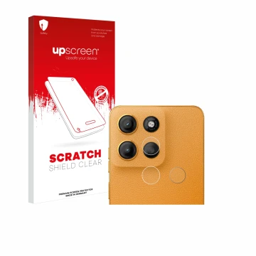 Vorderseite einer Produktverpackung mit dem Markenlogo upscreen. Daneben ist das Gerät Motorola Moto G15 (NUR Kameraschutz) mi