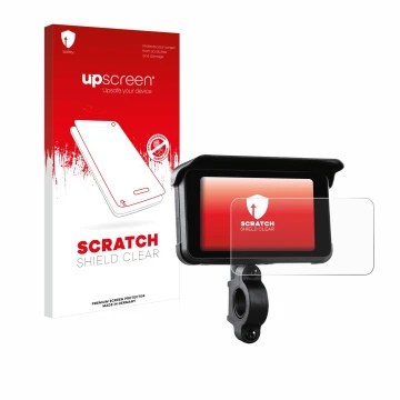 Vorderseite einer Produktverpackung mit dem Markenlogo upscreen. Daneben ist das Gerät Midland Bike-Play-Guardian mit dem zuge