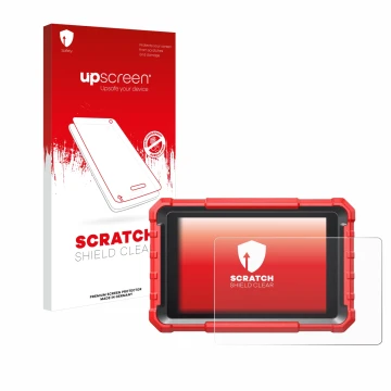 Vorderseite einer Produktverpackung mit dem Markenlogo upscreen. Daneben ist das Gerät Launch X-431 PROS Elite Pro 5 mit dem z