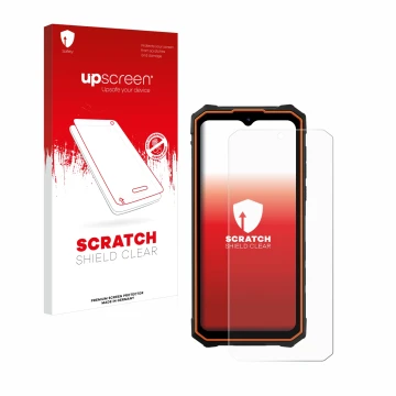 Vorderseite einer Produktverpackung mit dem Markenlogo upscreen. Daneben ist das Gerät Hotwav Cyber 13 mit dem zugehörigen Dis