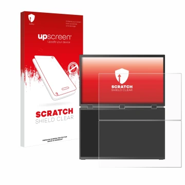 Vorderseite einer Produktverpackung mit dem Markenlogo upscreen. Daneben ist das Gerät Uperfect UStation Delta Max 18.5