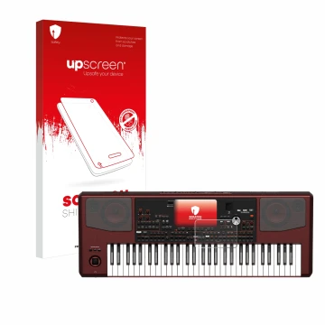 Vorderseite einer Produktverpackung mit dem Markenlogo upscreen. Daneben ist das Gerät KORG Pa700 mit dem zugehörigen Displays