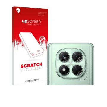 Vorderseite einer Produktverpackung mit dem Markenlogo upscreen. Daneben ist das Gerät Xiaomi Poco X7 (NUR Kamera) mit dem zug
