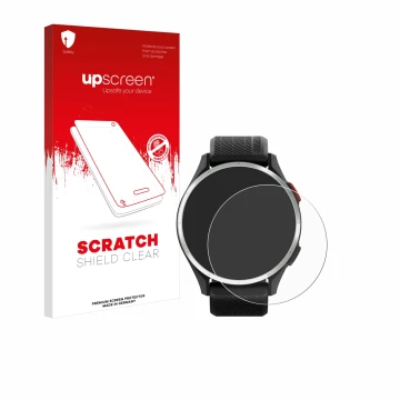 Vorderseite einer Produktverpackung mit dem Markenlogo upscreen. Daneben ist das Gerät Garmin Approach S44 mit dem zugehörigen