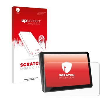 Vorderseite einer Produktverpackung mit dem Markenlogo upscreen. Daneben ist das Gerät Carpuride W712D 7