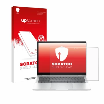 Vorderseite einer Produktverpackung mit dem Markenlogo upscreen. Daneben ist das Gerät HP EliteBook X Flip G1i 14