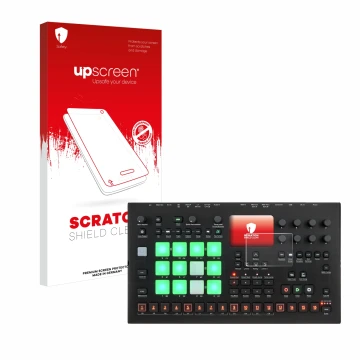 Vorderseite einer Produktverpackung mit dem Markenlogo upscreen. Daneben ist das Gerät Elektron Analog Rytm MKII mit dem zugeh