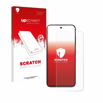 Vorderseite einer Produktverpackung mit dem Markenlogo upscreen. Daneben ist das Gerät ZTE Blade V70 Vita mit dem zugehörigen 