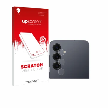 Vorderseite einer Produktverpackung mit dem Markenlogo upscreen. Daneben ist das Gerät Samsung Galaxy S25 Enterprise Edition (