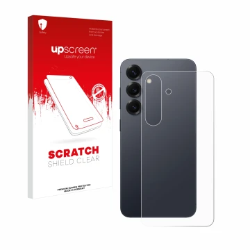 Vorderseite einer Produktverpackung mit dem Markenlogo upscreen. Daneben ist das Gerät Samsung Galaxy S25 Enterprise Edition (