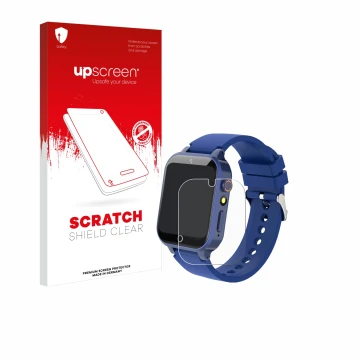 Vorderseite einer Produktverpackung mit dem Markenlogo upscreen. Daneben ist das Gerät Ruopoem Kids Smartwatch 1.54