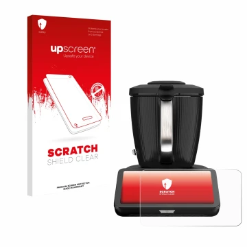 Vorderseite einer Produktverpackung mit dem Markenlogo upscreen. Daneben ist das Gerät Vorwerk Thermomix TM7 mit dem zugehörig