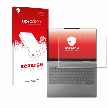 Vorderseite einer Produktverpackung mit dem Markenlogo upscreen. Daneben ist das Gerät Lenovo ThinkPad X1 2-in-1 Gen 10 14